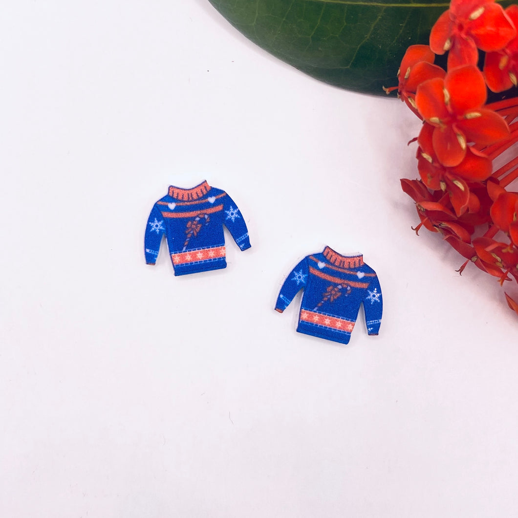 Stud Colour Printed Timber Earring Blanks - Christmas Sweater 3