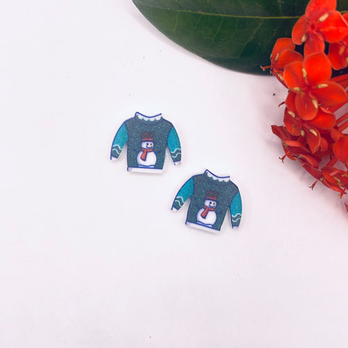 Stud Colour Printed Timber Earring Blanks - Christmas Sweater 4