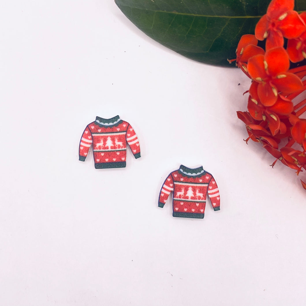 Stud Colour Printed Timber Earring Blanks - Christmas Sweater 5