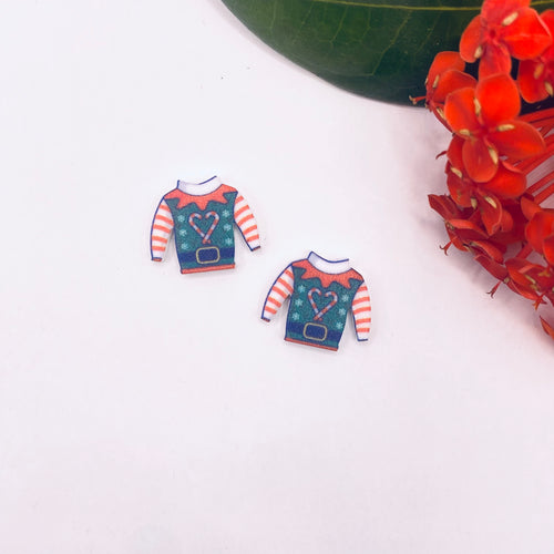 Stud Colour Printed Timber Earring Blanks - Christmas Sweater 2