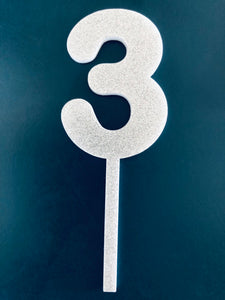 Silver Number Cake toppers