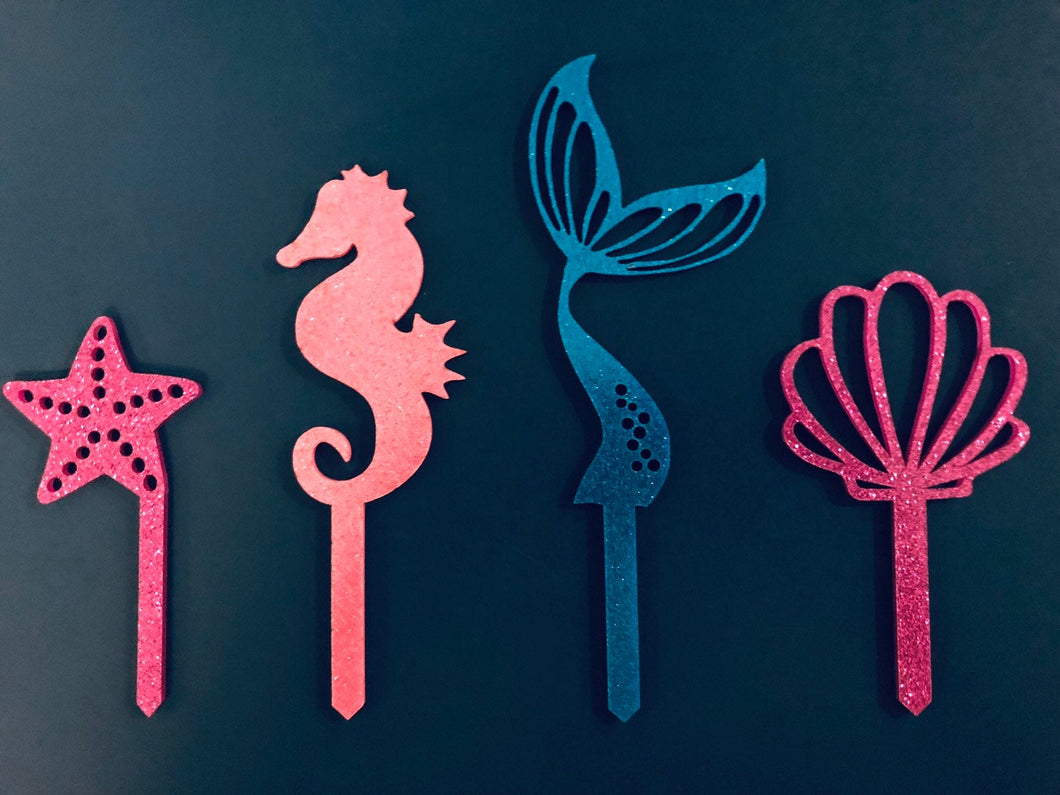 Cake Topper, Acrylic Cake topper, Mermaid tail, Shell, Star fish, Sea horse, under the sea theme