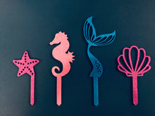 Load image into Gallery viewer, Cake Topper, Acrylic Cake topper, Mermaid tail, Shell, Star fish, Sea horse, under the sea theme