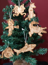 Load image into Gallery viewer, Set of Six Dangerous Australian Animal Christmas tree decorations -  blue ring octopus dingo crocodile snake shark magpie