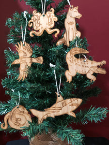 Set of Six Dangerous Australian Animal Christmas tree decorations -  blue ring octopus dingo crocodile snake shark magpie