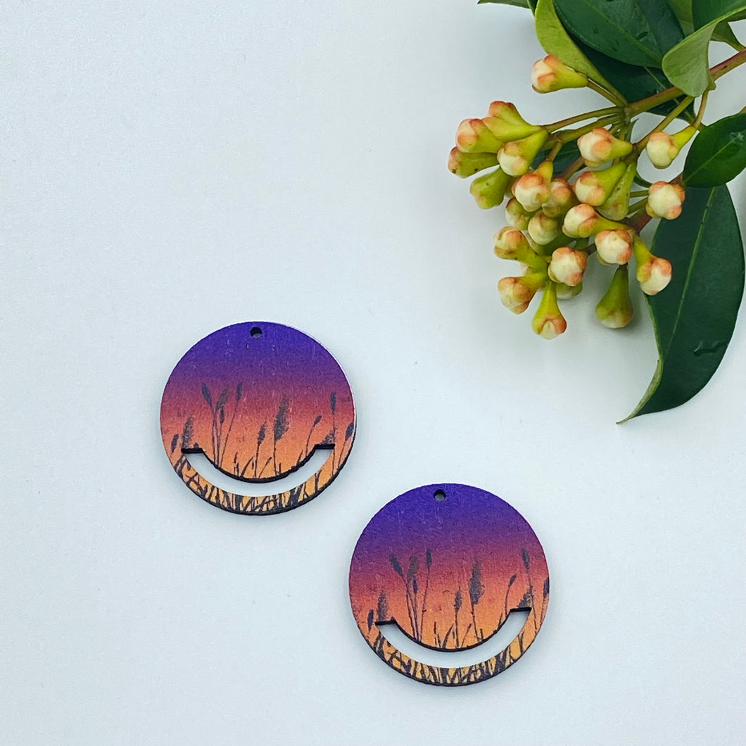 Colour Printed Timber Earring Blank - Sunset 6 Macrame Circle