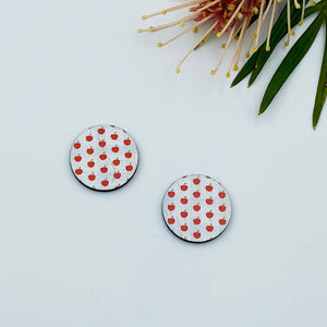 Red Apples Stud Colour Printed Timber Earring Blanks