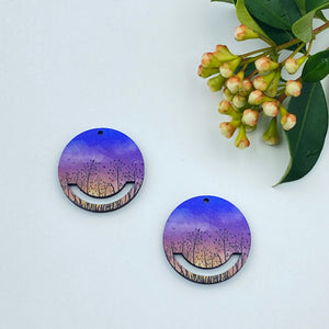 Colour Printed Timber Earring Blank - Sunset 1 Macrame Circle