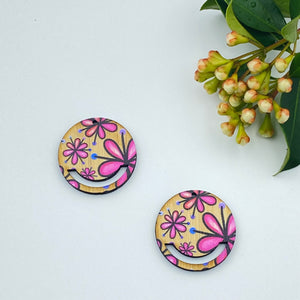 Printed Timber Earring Blank - Flower Power 11 Macrame Circle