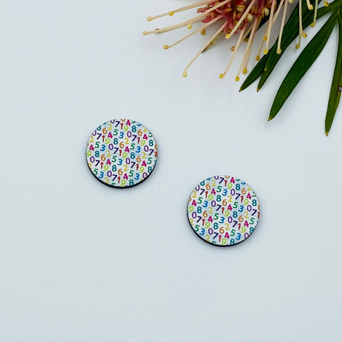 Numbers Stud Colour Printed Timber Earring Blanks