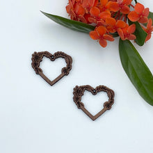 Load image into Gallery viewer, Timber Earring Blanks - Floral Heart 2