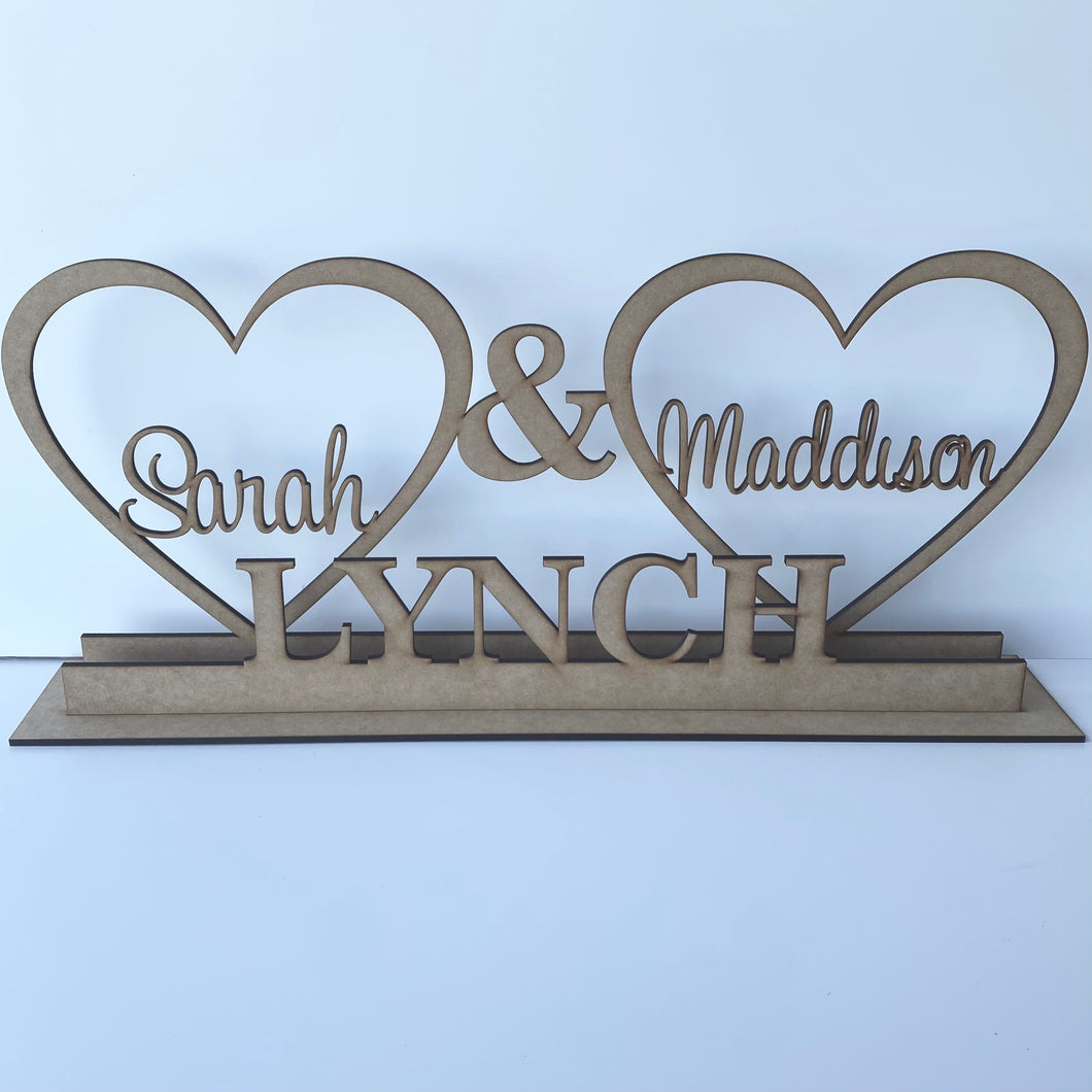 Double Wedding Hearts With Surname Or Date XL