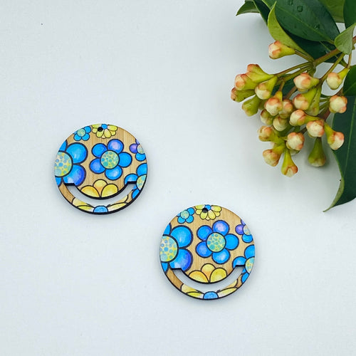 Printed Timber Earring Blank - Flower Power 9 Macrame Circle