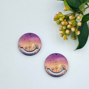 Colour Printed Timber Earring Blank - Sunset 2 Macrame Circle