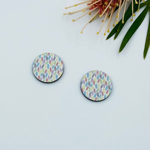 Paperclips Stud Colour Printed Timber Earring Blanks