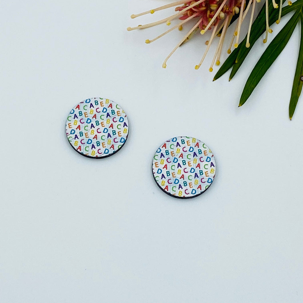 Alphabet Stud Colour Printed Timber Earring Blanks