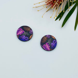 Black Monstera Stud Colour Printed Timber Earring Blanks