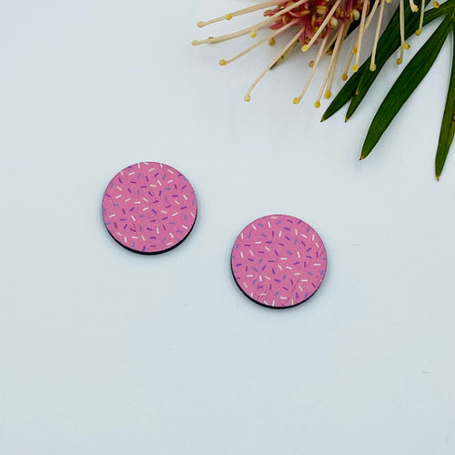 Pink Sprinkles Stud Colour Printed Timber Earring Blanks