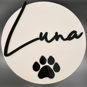 Name Sign - Acrylic black and white puppy design