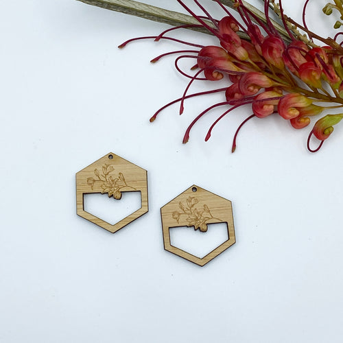 Timber Earring Blanks - Floral Hexagon