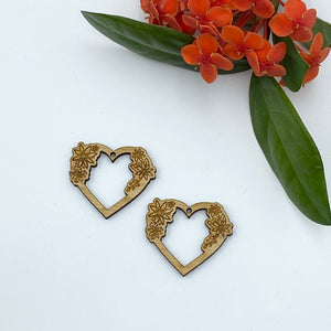 Timber Earring Blanks - Floral Heart 1