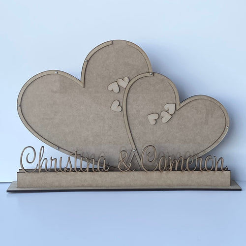 Double Wedding Hearts Drop Box Guest Book with name/s