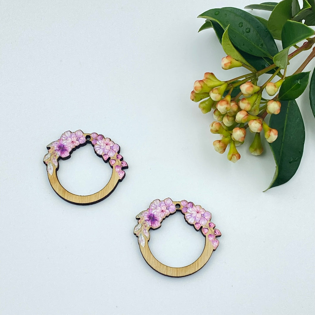 Colour Printed Timber Earring Blanks - Floral Hoop