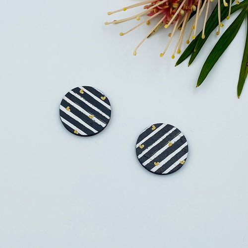 Black and Gold Heart Stud Colour Printed Timber Earring Blanks