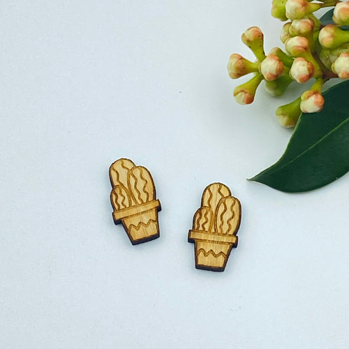 Cactus Stud Timber Earring Blanks