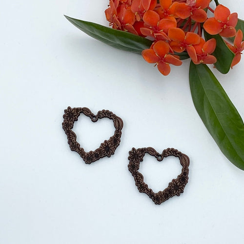 Timber Earring Blanks - Floral Heart 3