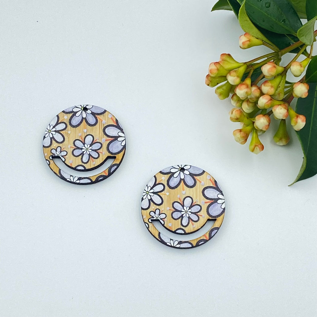 Printed Timber Earring Blank - Flower Power 10 Macrame Circle