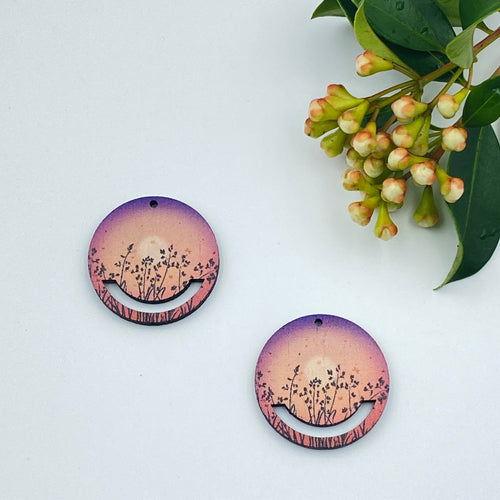 Colour Printed Timber Earring Blank - Sunset 5 Macrame Circle