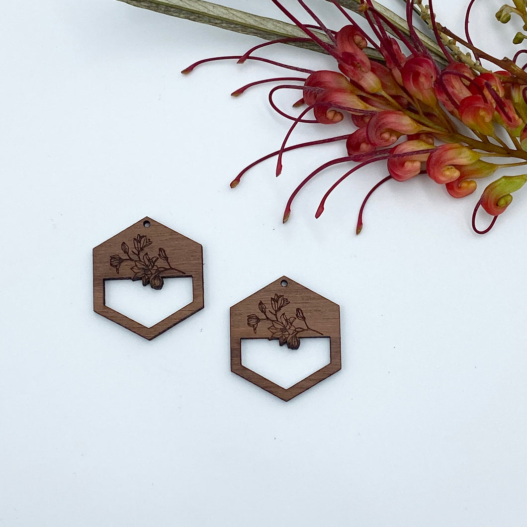 Timber Earring Blanks - Floral Hexagon