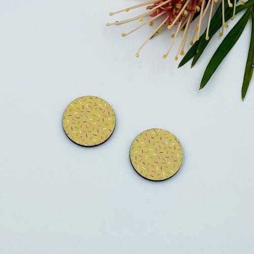 Yellow Sprinkles Stud Colour Printed Timber Earring Blanks