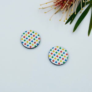 Multi Coloured Apples Stud Colour Printed Timber Earring Blanks