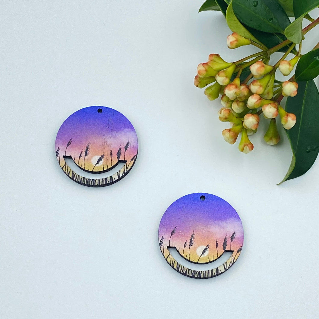 Colour Printed Timber Earring Blank - Sunset 4 Macrame Circle