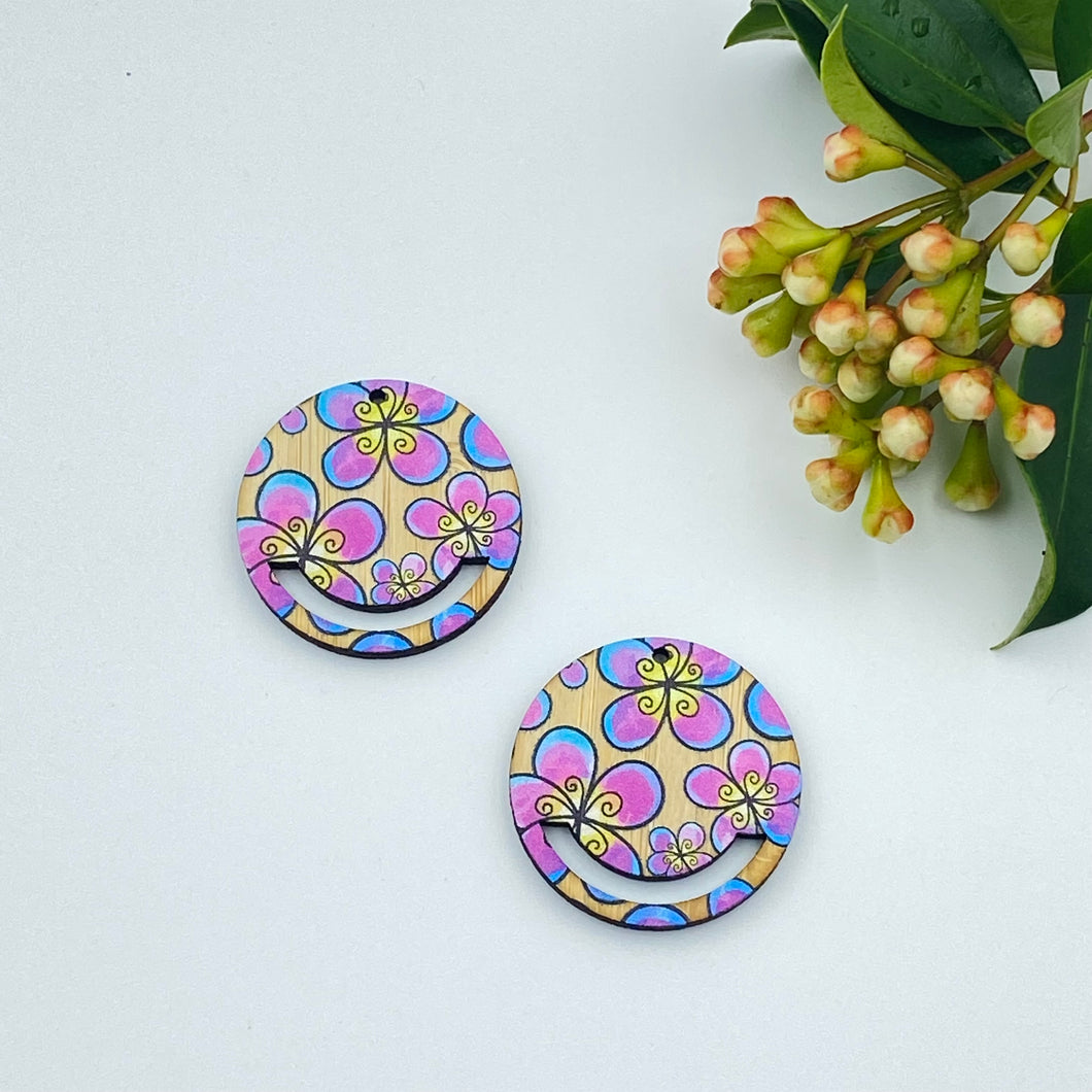 Printed Timber Earring Blank - Flower Power 8 Macrame Circle