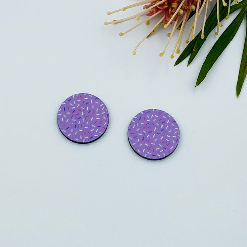 Purple Sprinkles Stud Colour Printed Timber Earring Blanks