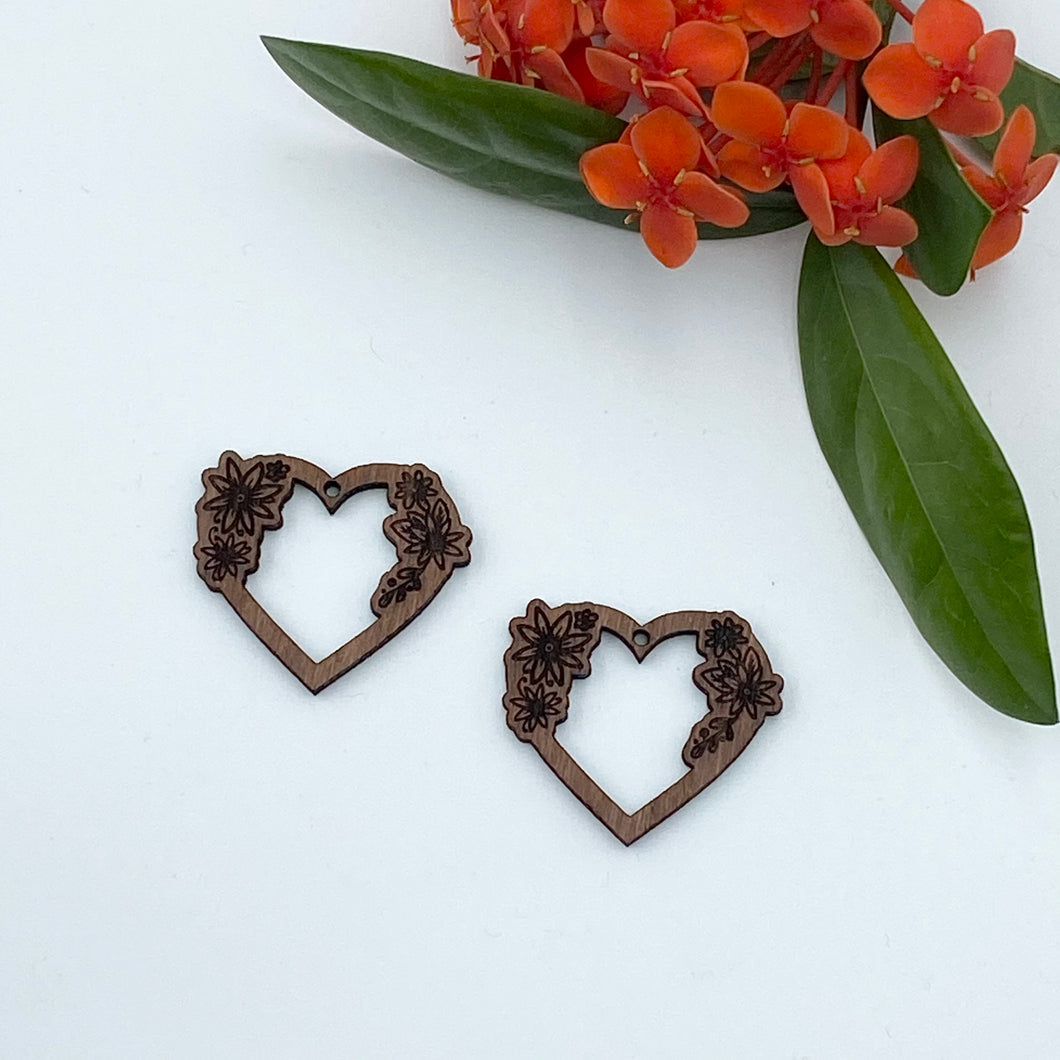 Timber Earring Blanks - Floral Heart 1