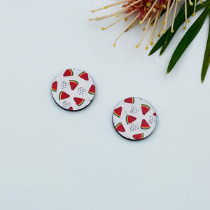 Watermelon Stud Colour Printed Timber Earring Blanks