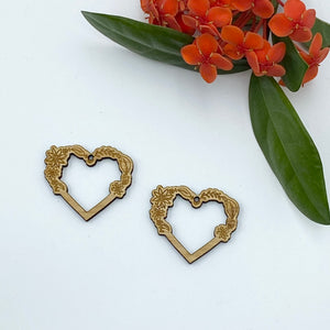 Timber Earring Blanks - Floral Heart 2