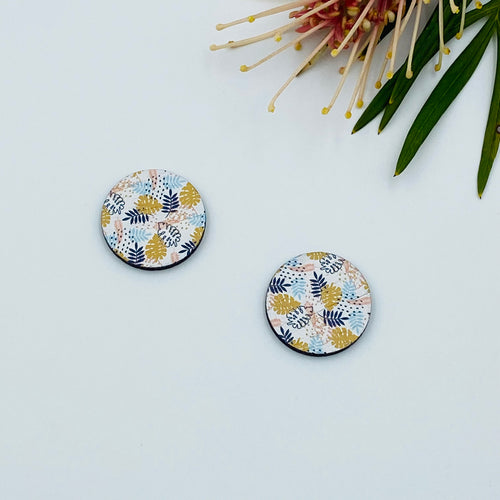 Leaf Pattern Stud Colour Printed Timber Earring Blanks